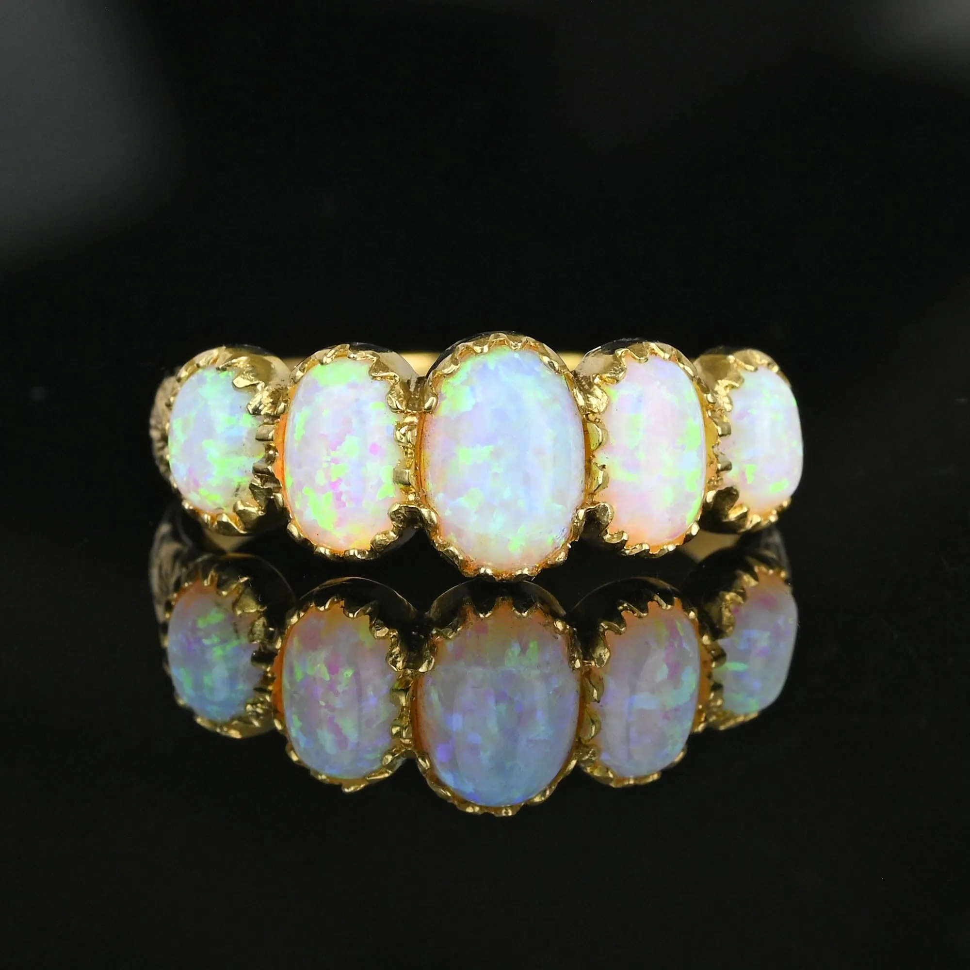 Victorian Style Gold Half Hoop Five Stone Opal Ring