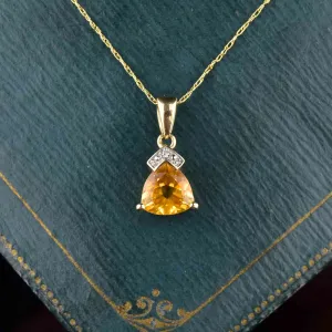 Vintage 10K Gold Citrine Diamond Pendant Necklace