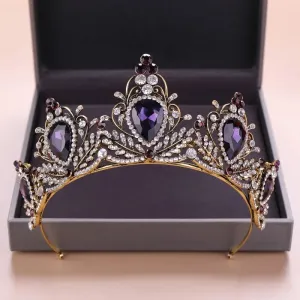 Vintage Baroque  Dark Purple Tiara Crown Goth Evil Queen diadem headdress jewelry
