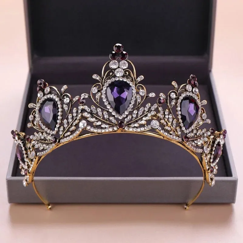 Vintage Baroque  Dark Purple Tiara Crown Goth Evil Queen diadem headdress jewelry