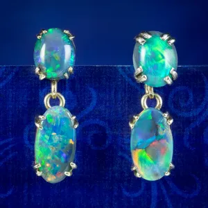 Vintage Black Opal Doublet Earrings 9ct Gold 4.8ct Of Opal