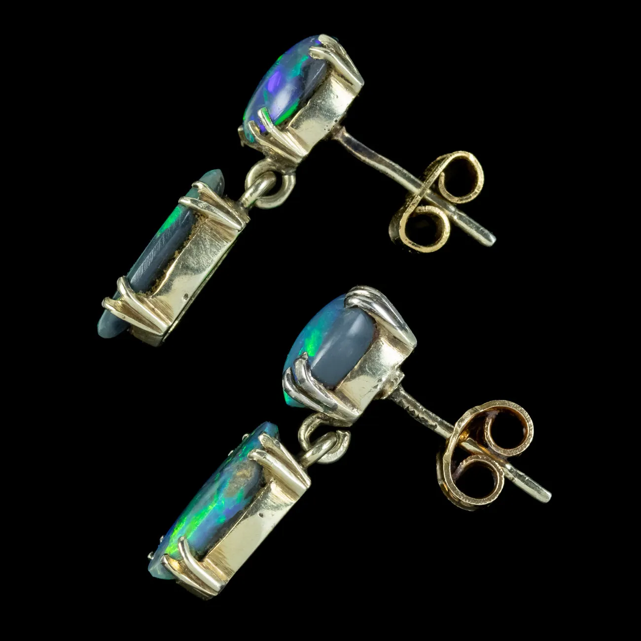 Vintage Black Opal Doublet Earrings 9ct Gold 4.8ct Of Opal