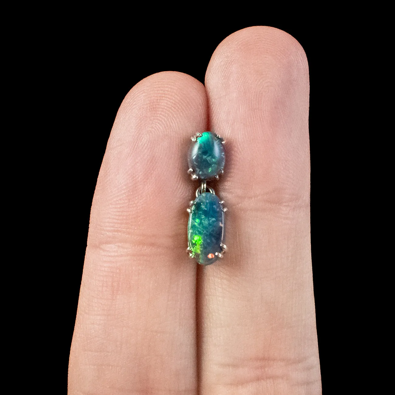Vintage Black Opal Doublet Earrings 9ct Gold 4.8ct Of Opal