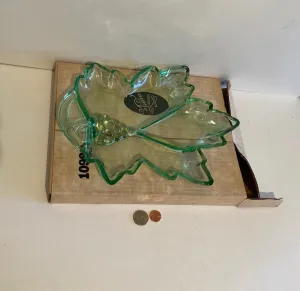 Vintage Green Leaf Platter, Tray, Plate, Tiara Chantilly Green Glass, 12", Quality Glass, Kitchen Decor, Table Display, Shelf Display