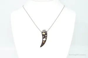 Vintage Large Wood Claw Tigers Eye Citrine Sterling Silver Necklace