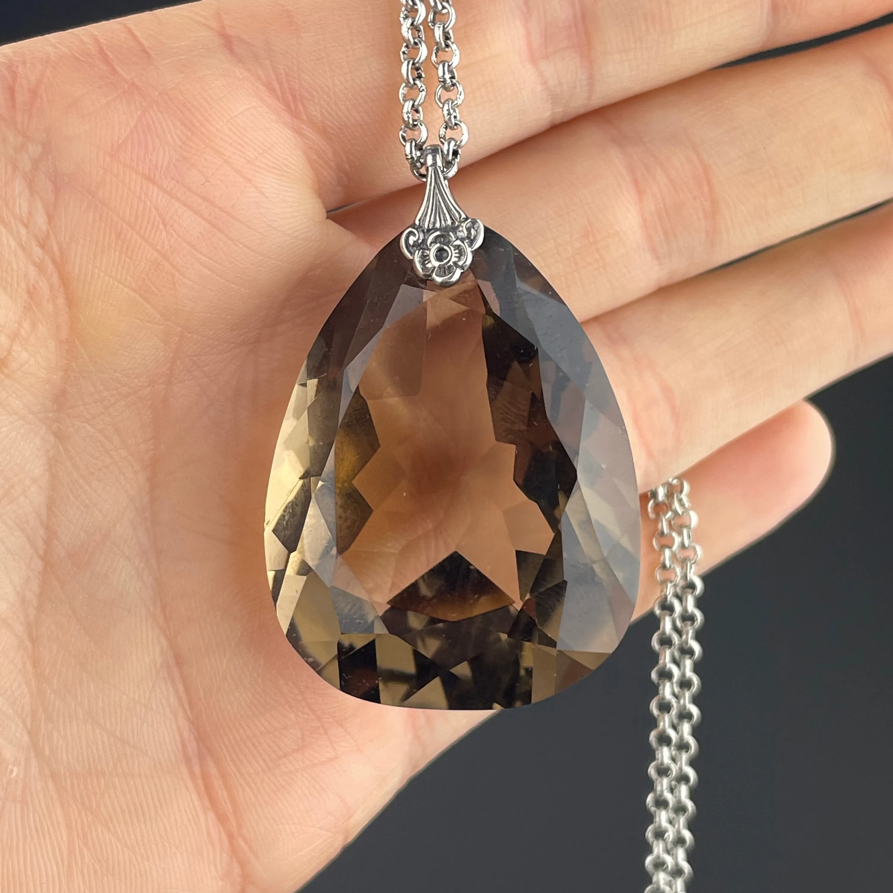 Vintage Silver Cairngorm Quartz Pendant Necklace