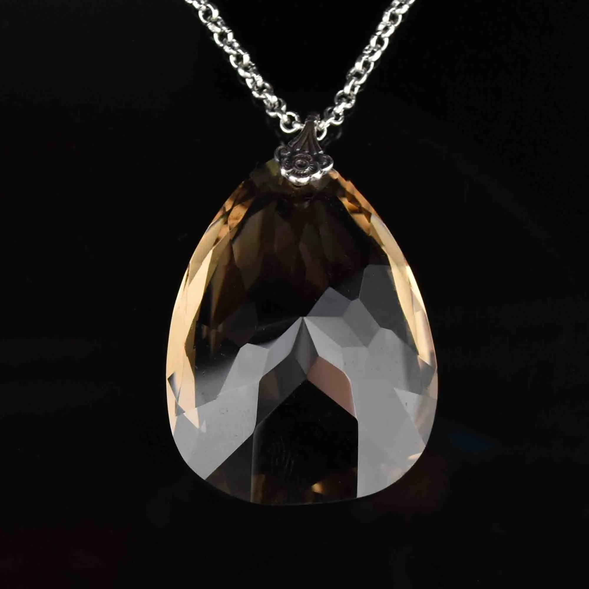 Vintage Silver Cairngorm Quartz Pendant Necklace