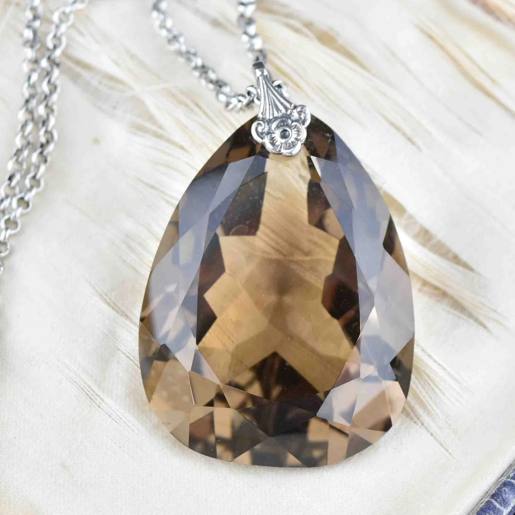 Vintage Silver Cairngorm Quartz Pendant Necklace