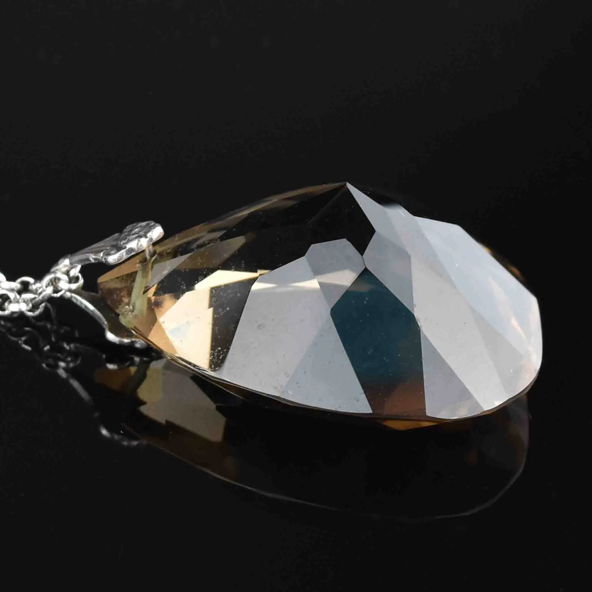 Vintage Silver Cairngorm Quartz Pendant Necklace