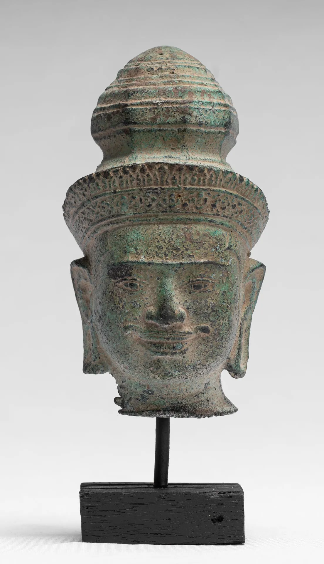 Vishnu Statue - Antique Preah-Ko Style Bronze Vishnu Head - Protector & Preserver - 21cm/8"