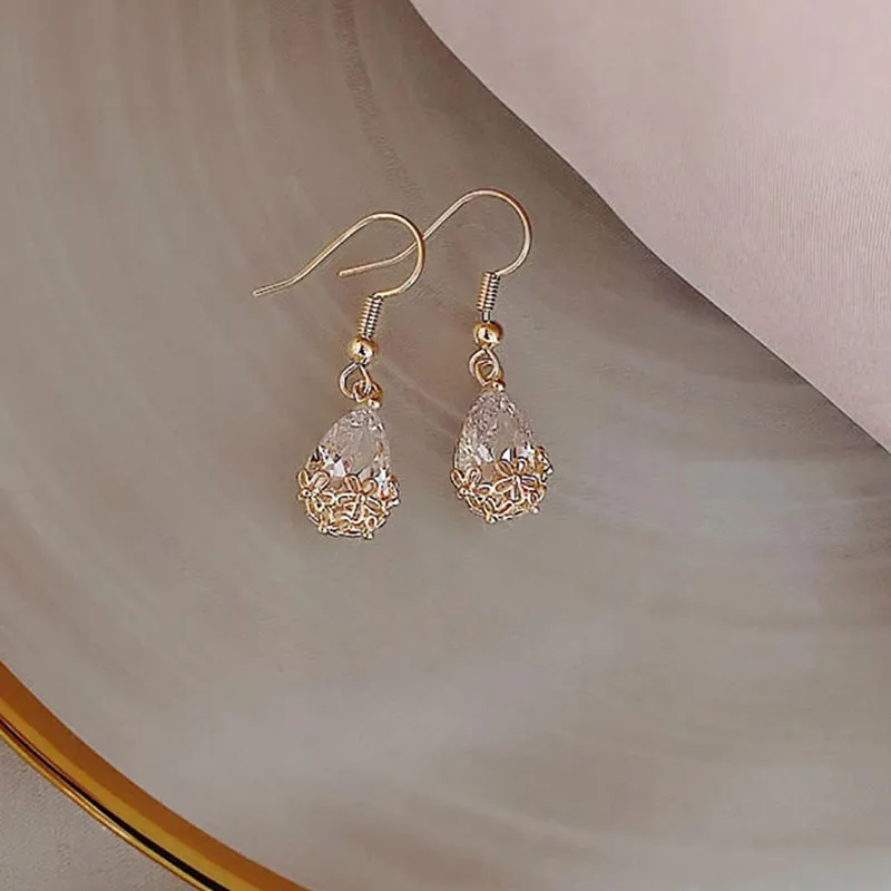 Water drop ear drop crystal earring and necklace set