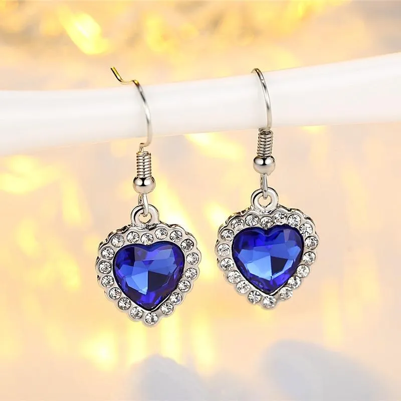 Women Blue Heart Crystal Zircon Jewellery Sets
