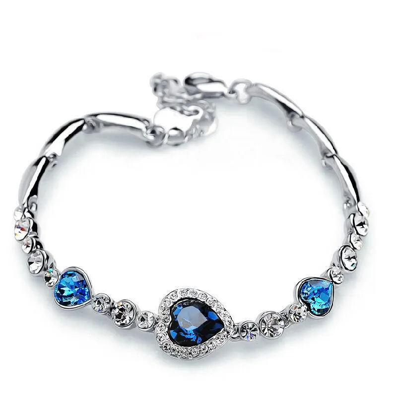 Women Blue Heart Crystal Zircon Jewellery Sets