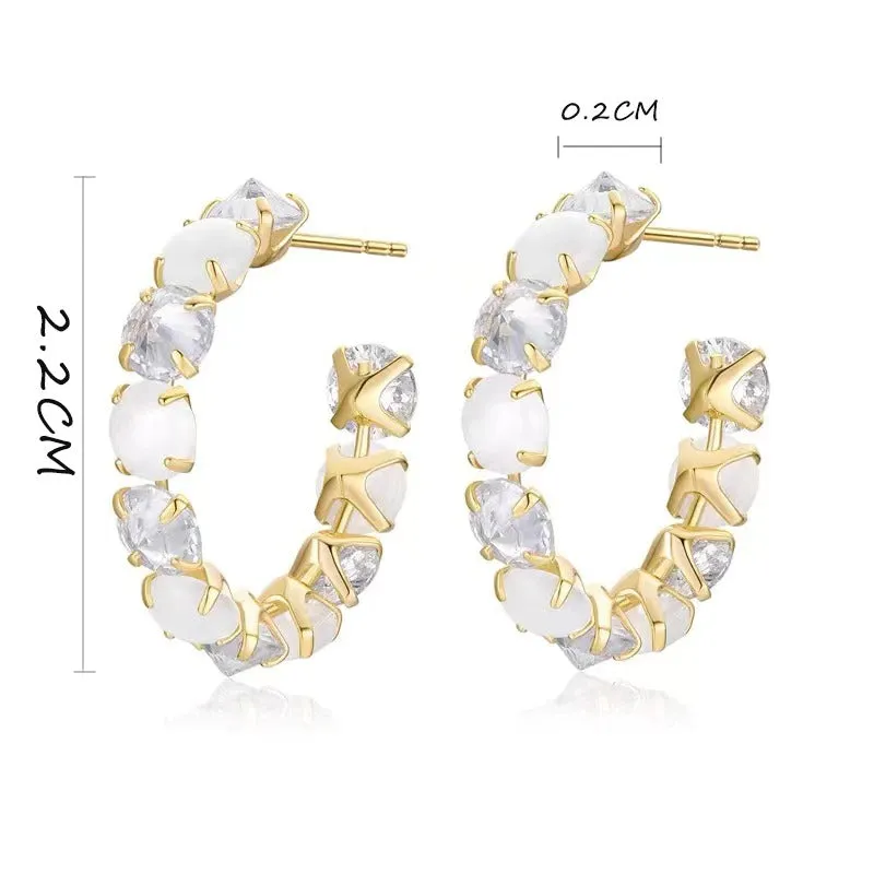 Women's Precious Classic Opal Jewelry Hoop Earrings