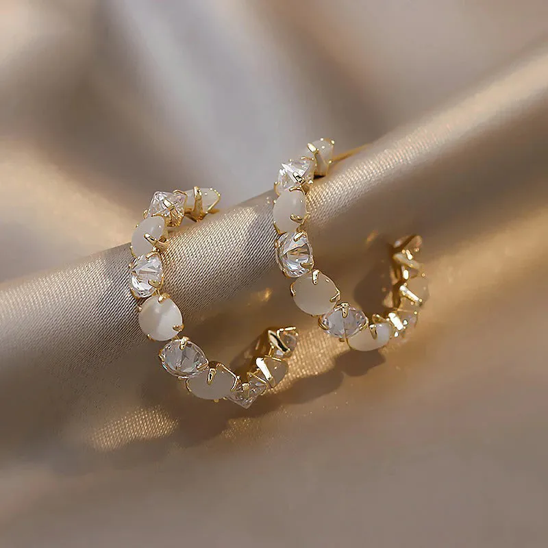 Women's Precious Classic Opal Jewelry Hoop Earrings