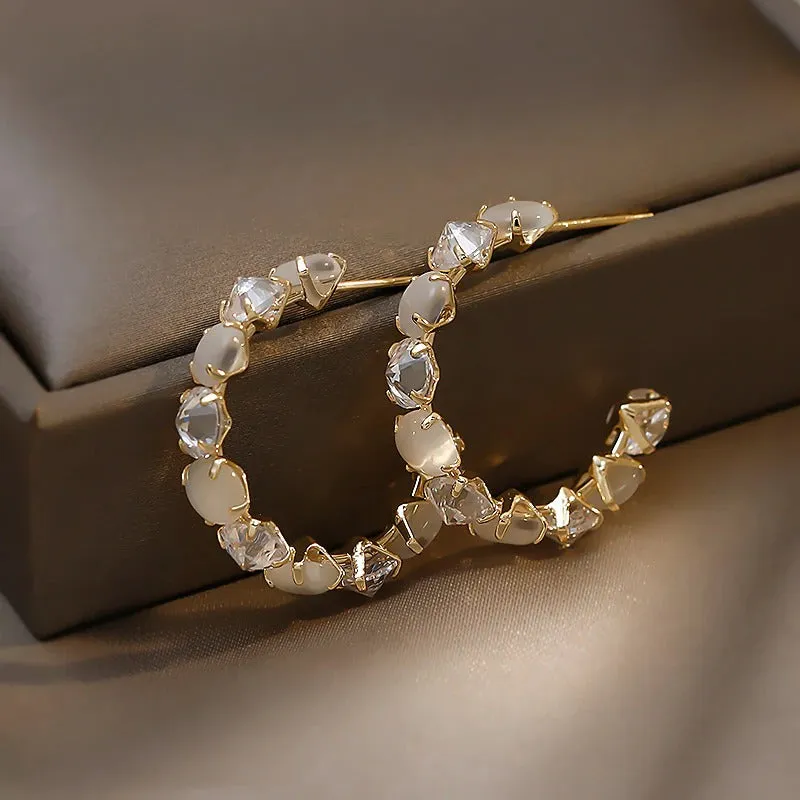 Women's Precious Classic Opal Jewelry Hoop Earrings
