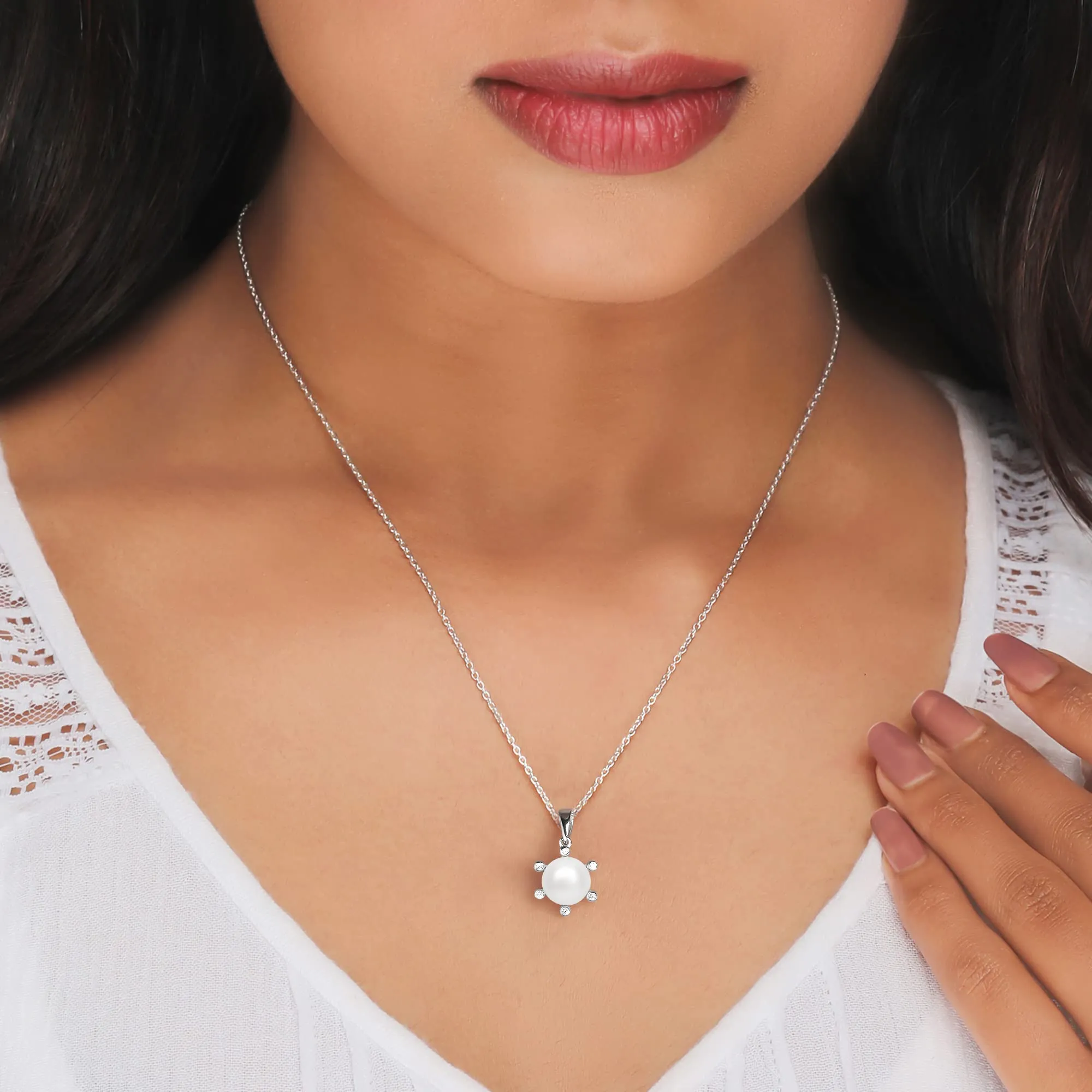 Women’s  Sterling Silver Pearl Pendant Necklace for Girl and Women Silver