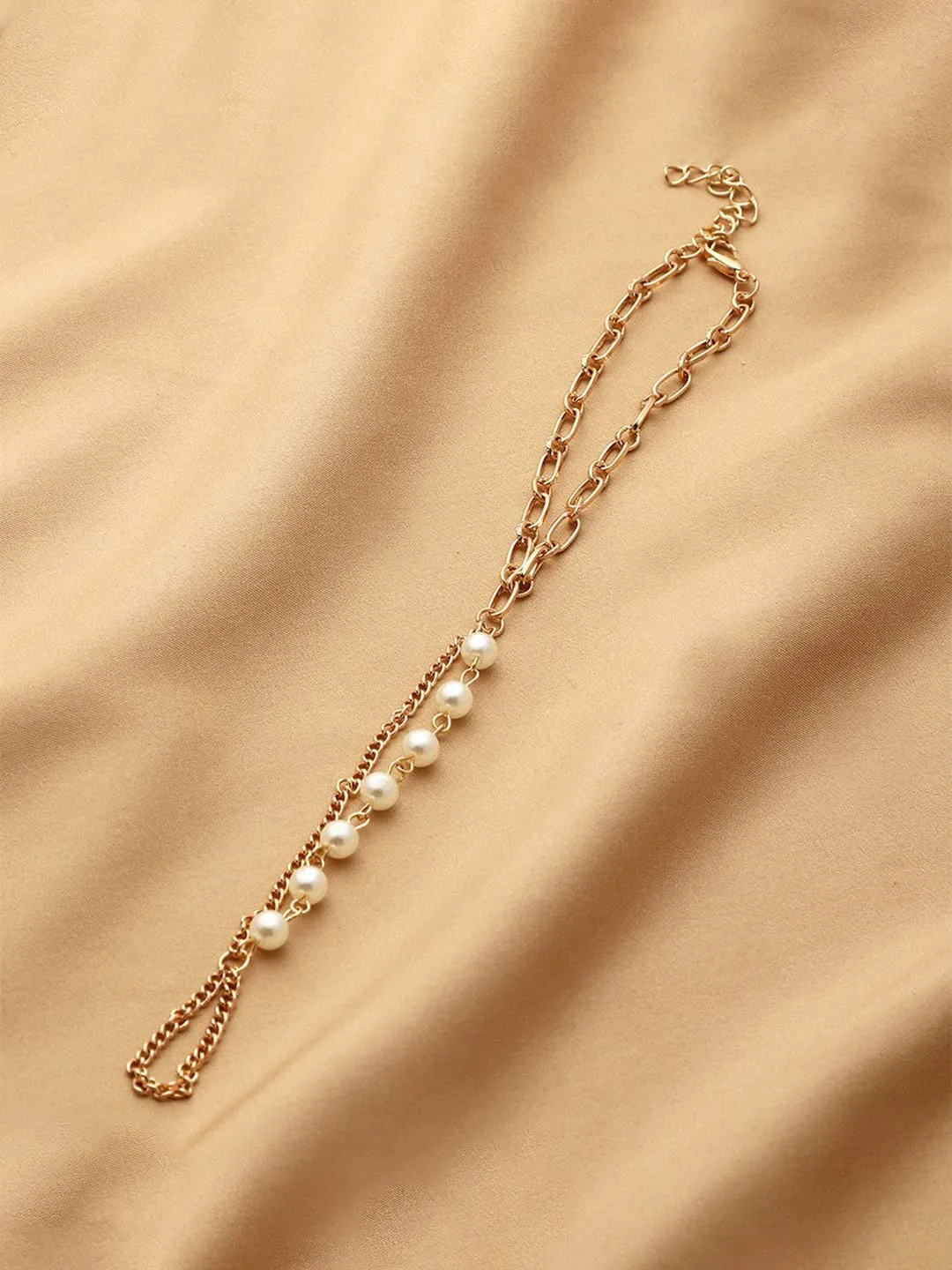 Yellow Chimes Ring Bracelet for Women and Girls Bracelet With Ring for Girls | Gold Toned Pearl Ring Bracelet | Birthday Gift For Girls and Women
