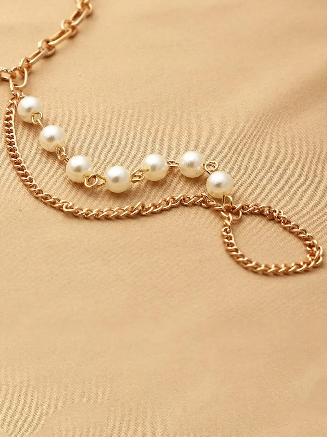 Yellow Chimes Ring Bracelet for Women and Girls Bracelet With Ring for Girls | Gold Toned Pearl Ring Bracelet | Birthday Gift For Girls and Women