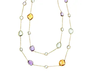 Yellow gold necklace with different shaped gemstones