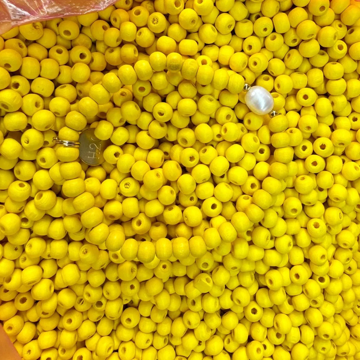 Yellow Wooden Bead Bracelet - Evil Eye