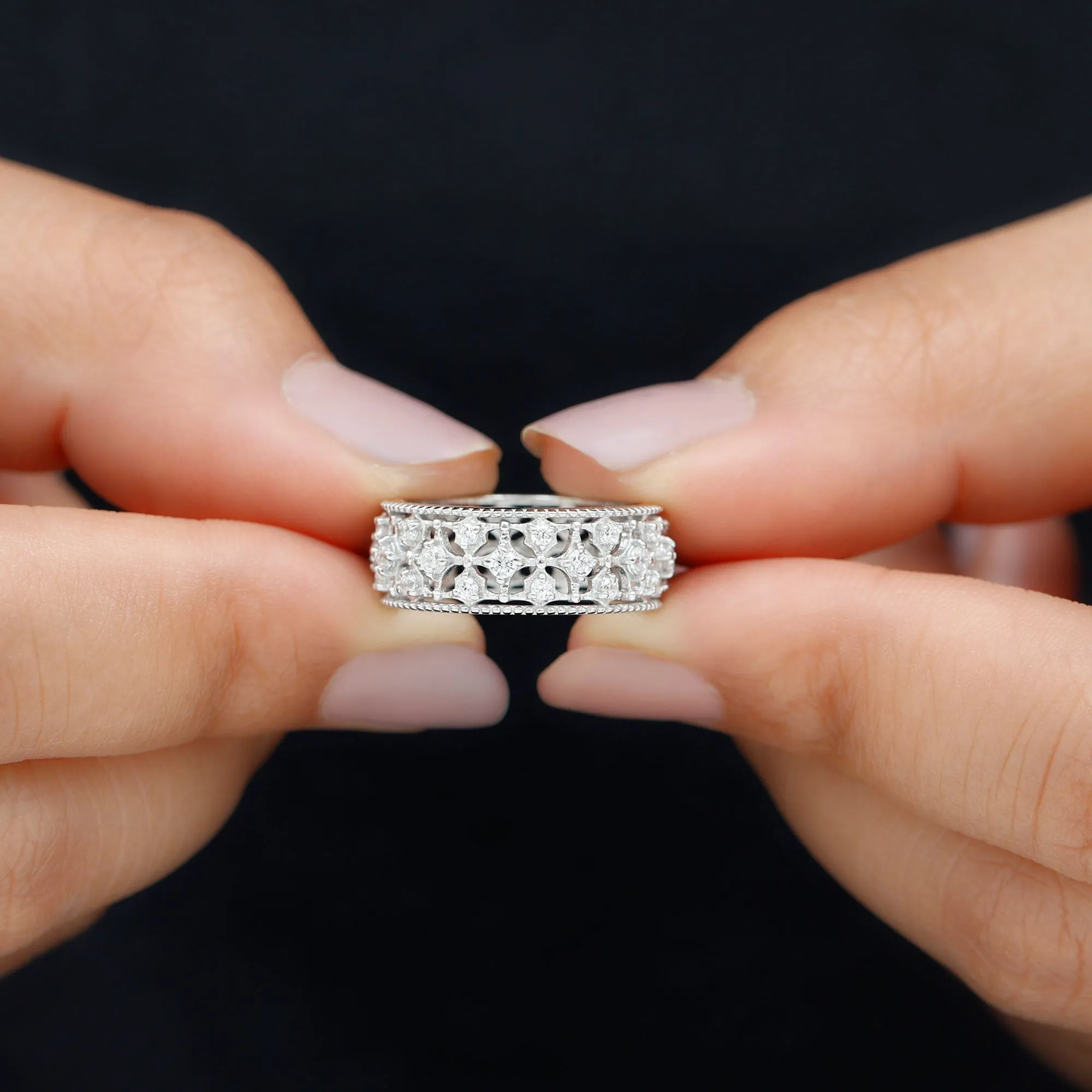 Zircon Designer Cut Out Wedding Band Ring