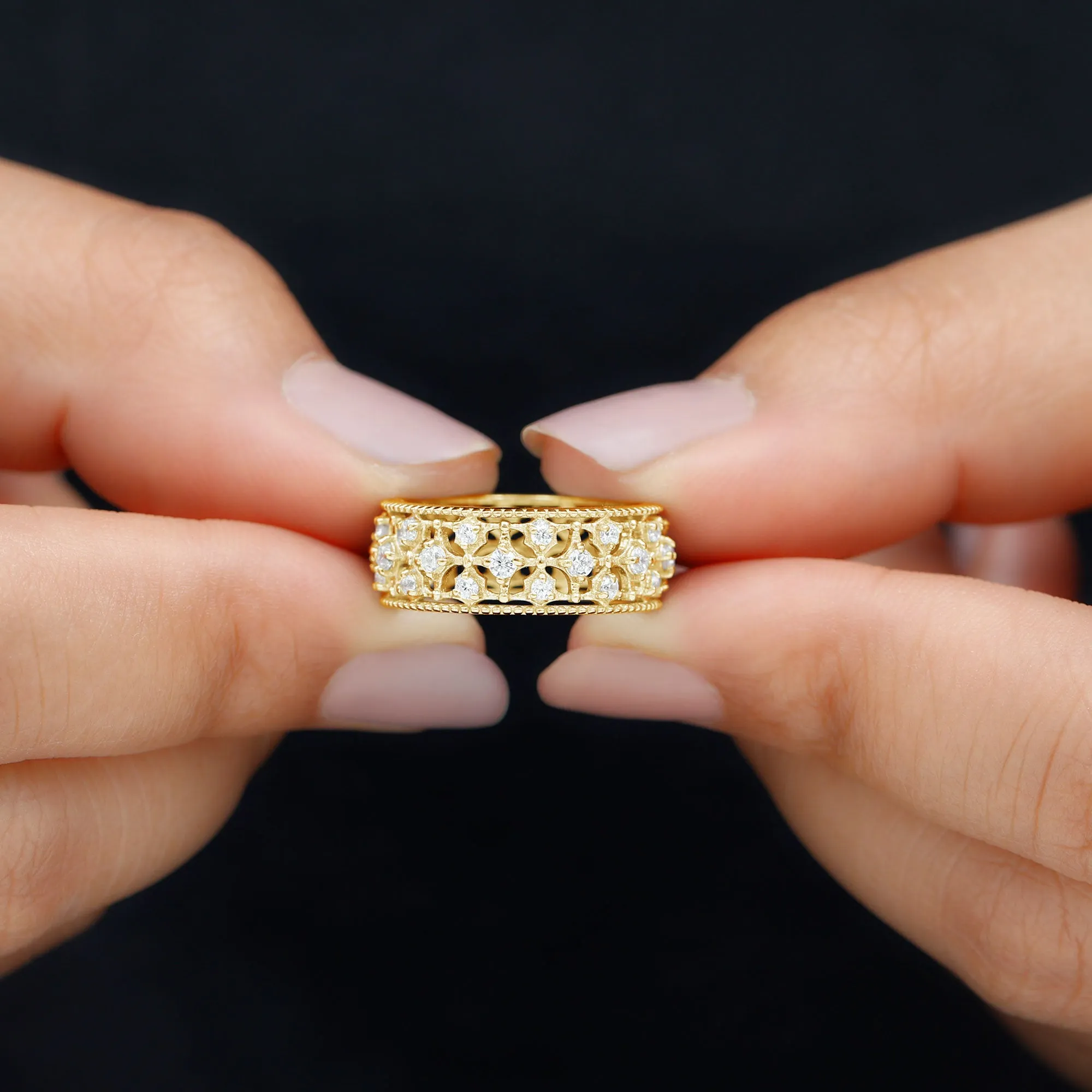 Zircon Designer Cut Out Wedding Band Ring