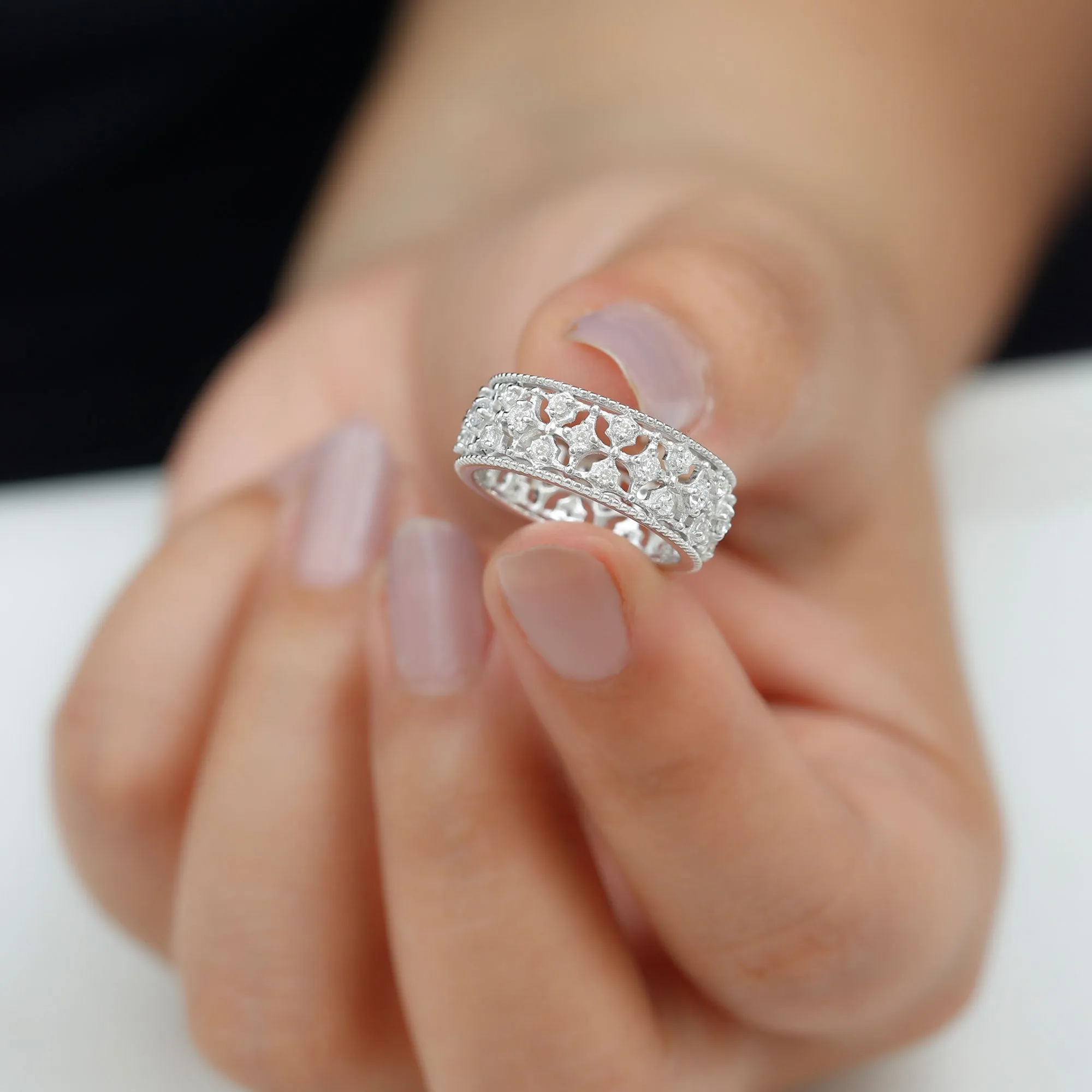 Zircon Designer Cut Out Wedding Band Ring
